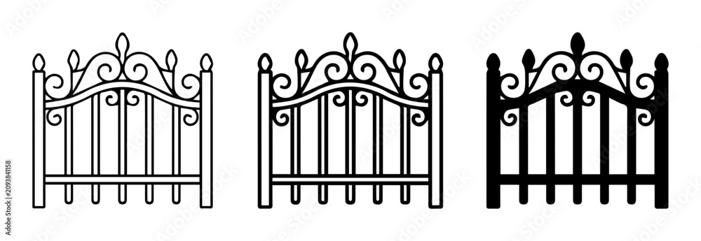 Obraz premium 3 ornate gate silhouette icons, wrought iron style, architectural elements