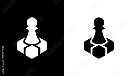 Photos Chess pawn icons, black and white, hexagon shapes, vector graphics