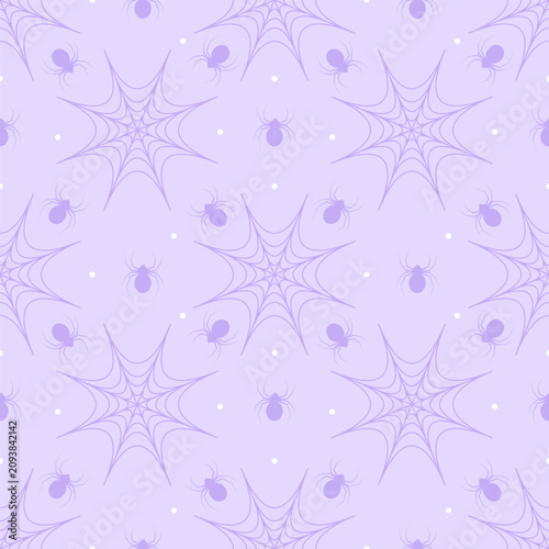 Cute Kawaii Pastel Purple Spider Web Seamless Pattern
