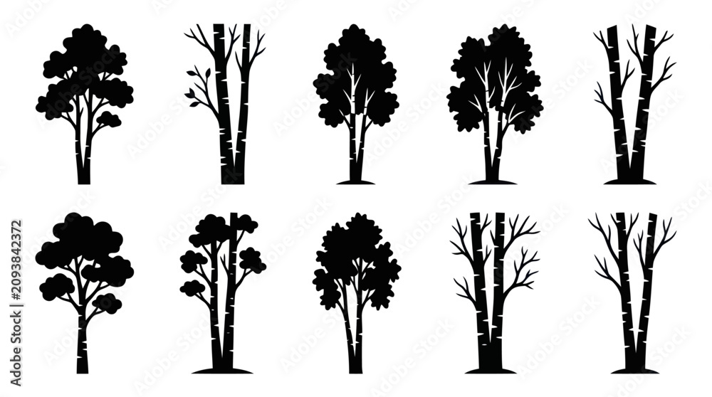 Fototapeta premium Collection of stylized tree silhouettes