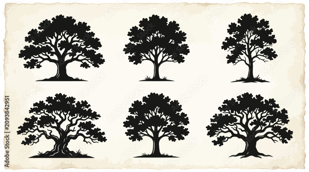 Fototapeta premium Collection of stylized tree silhouettes