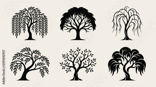 Bilde på lerret Collection of stylized tree silhouettes