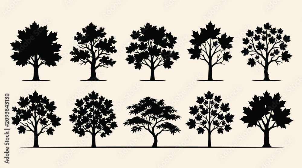 Fototapeta premium Collection of stylized tree silhouettes