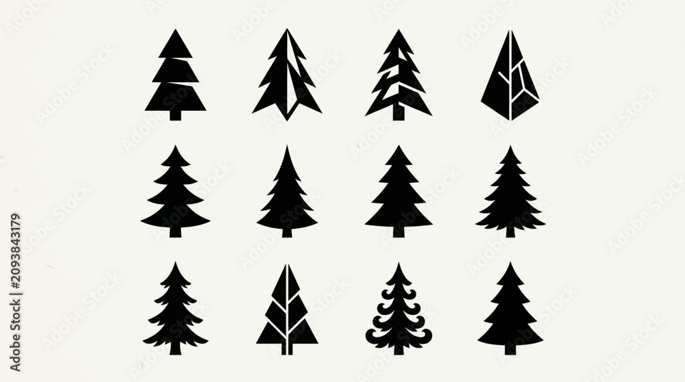 Obraz premium Collection of stylized tree silhouettes