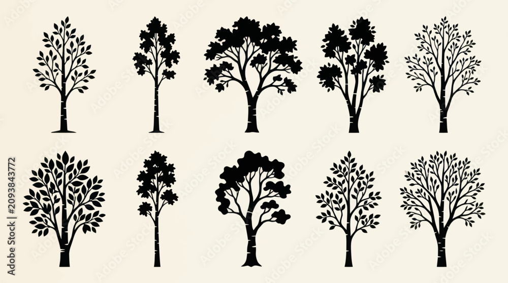 Fototapeta premium Collection of stylized tree silhouettes