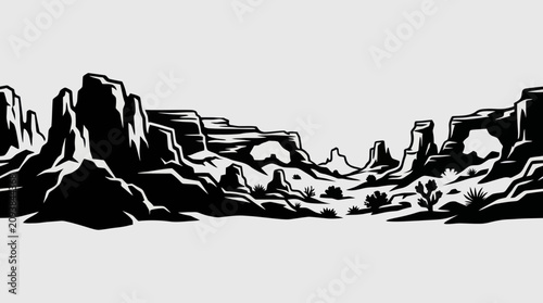 Desert landscape rock formations and arches