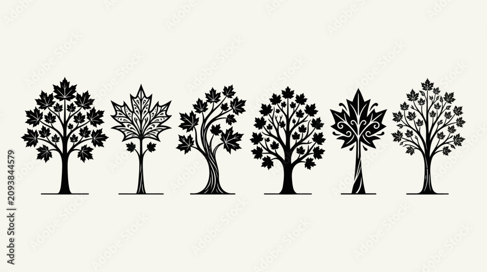 Fototapeta premium Decorative tree silhouettes collection