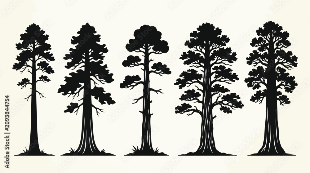 Fototapeta premium Conifer tree silhouettes collection