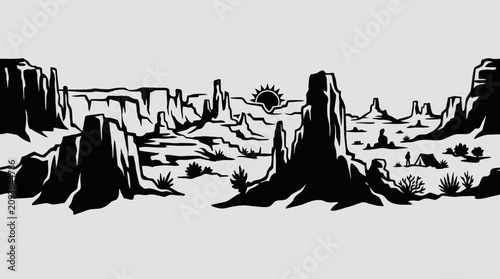 Desert landscape silhouette against sky