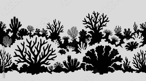 Obraz na plátně Diverse coral reef silhouette border