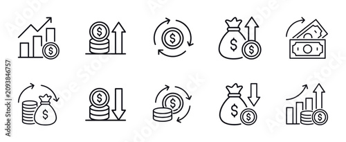 Photos Financial money income line icon featuring dollar, cash flow, business growth, f