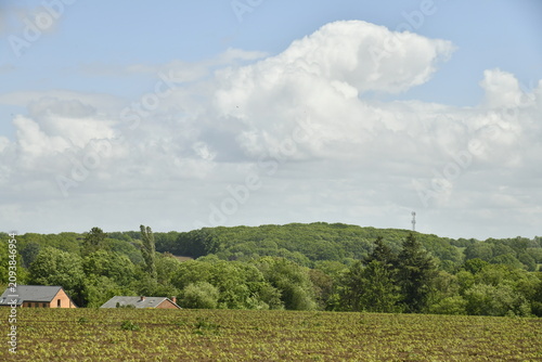 Konstfotografi Nuages arrivant au dessus d'une colline boisée à Genappe (Nivelles)