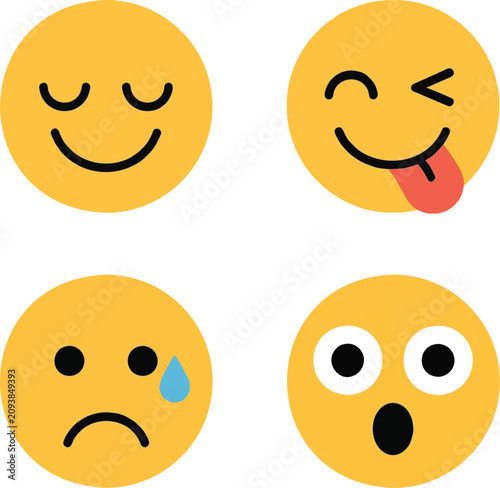 Cuadro en lienzo Classic Flat Emoji Icon Set with Simple Expressions