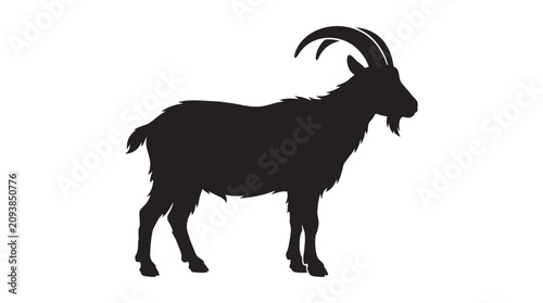 Bild auf Leinwand Black silhouette of a goat standing in profile on a white background