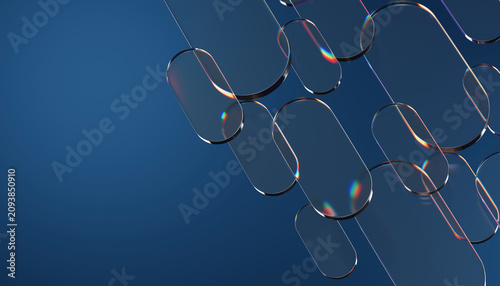 3D Render of Abstract Blue Background with Floating Transparent Glass Panels