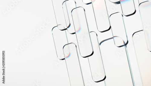 3D Render of Abstract Vertical Glass Mesh Structure on White Background