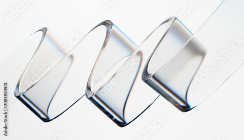 3D Render of Abstract Clear Glass Wave on White Background