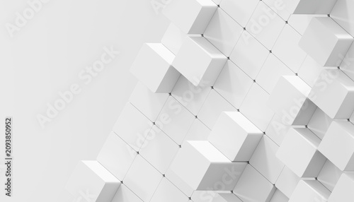 3D Render of Abstract Minimalist White Cube Blocks Grid Background