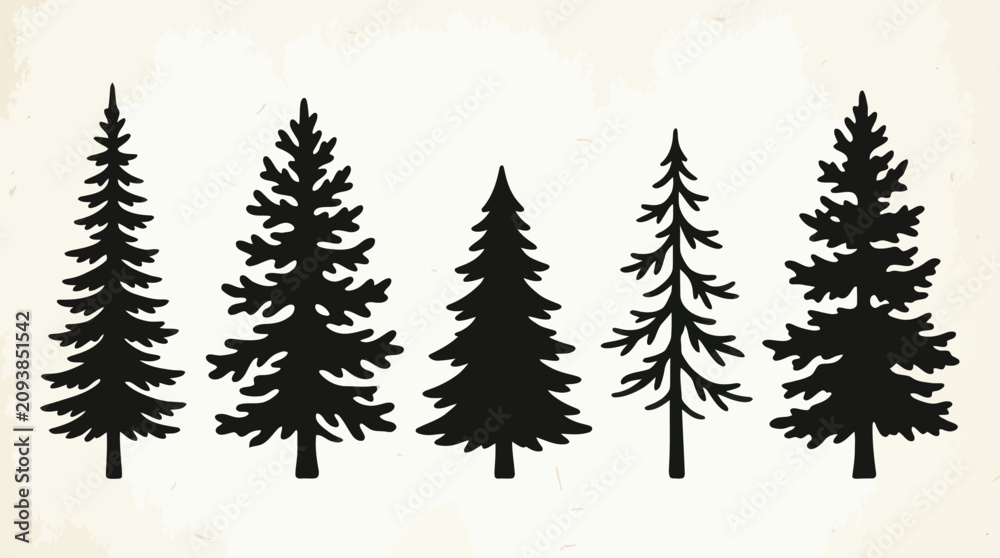 Obraz premium Evergreen tree silhouettes collection