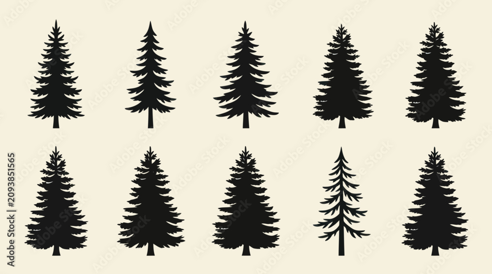 Obraz premium Evergreen tree silhouettes collection