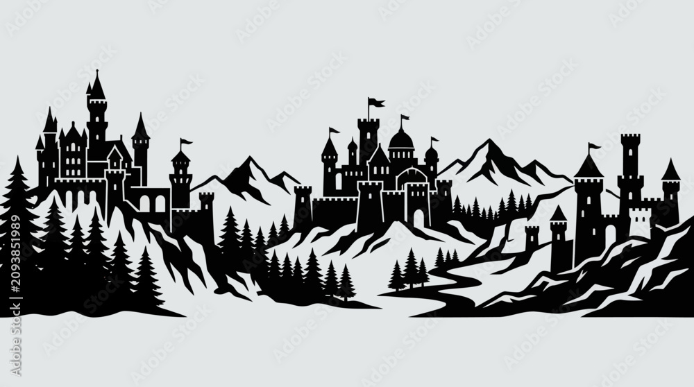 Obraz premium Fantasy castle landscape silhouette