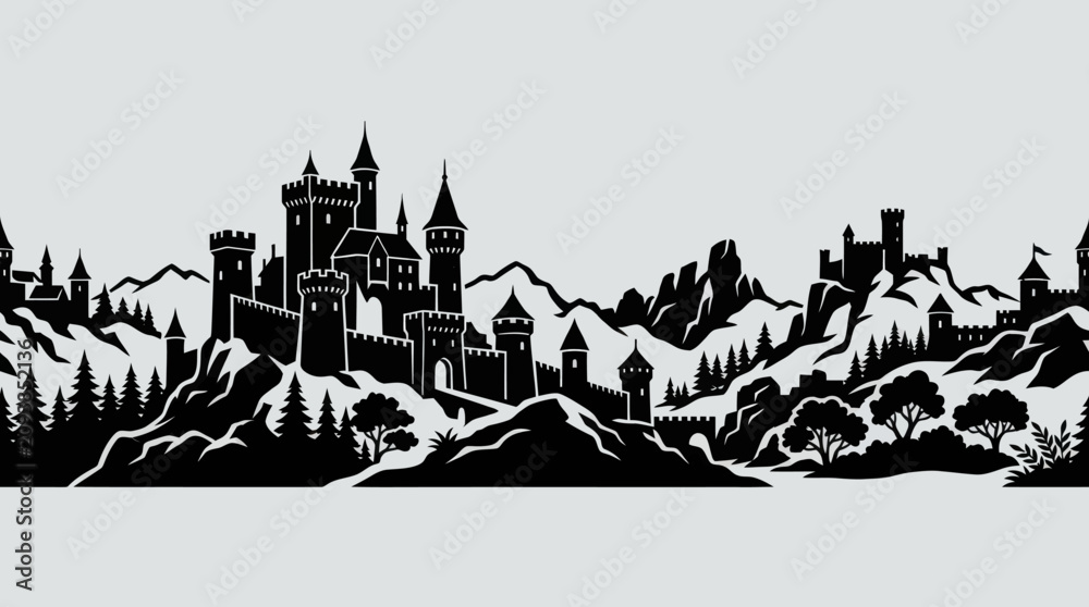 Obraz premium Fantasy castle silhouette landscape