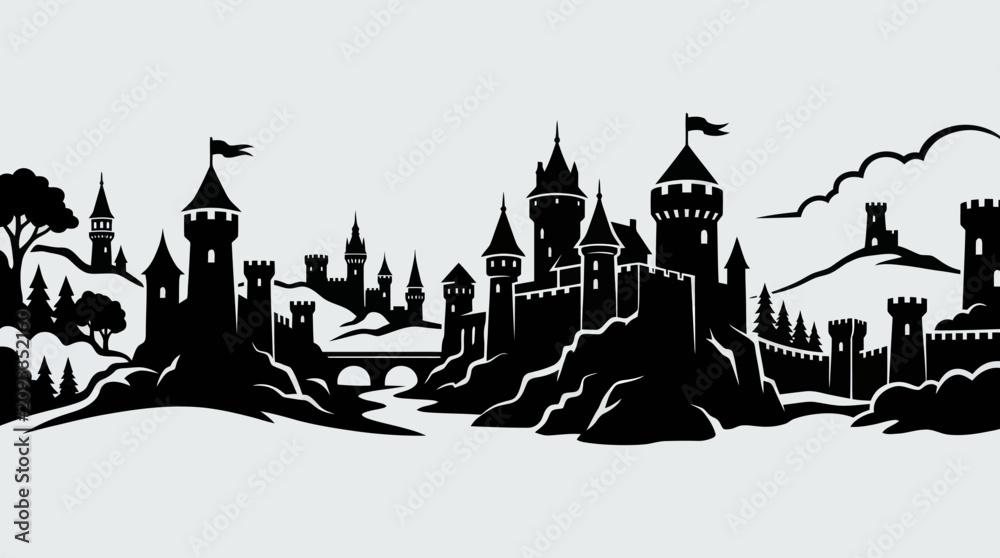 Obraz premium Fantasy castle silhouette landscape
