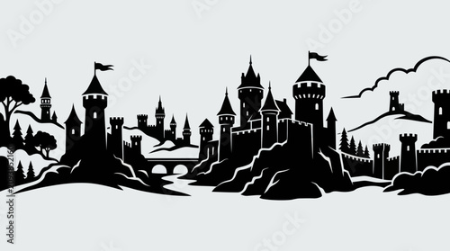 Photos Fantasy castle silhouette landscape