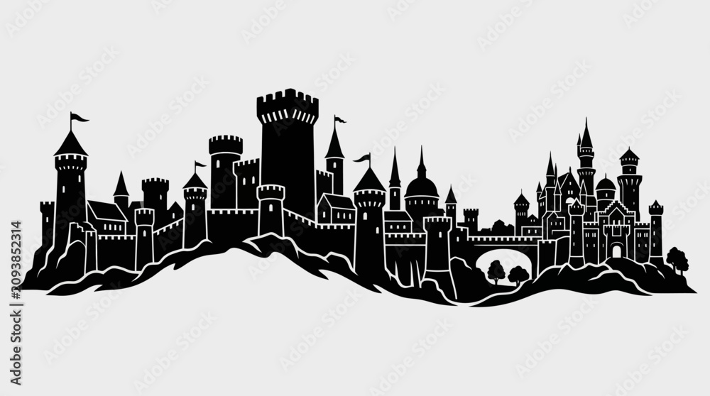 Obraz premium Fantasy castle silhouette on hilltop