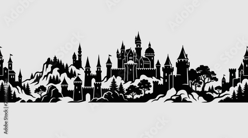 Fantasy castle silhouette panorama