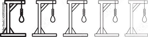 Obraz na płótnie Five depictions of gallows are presented as black and white line art illustrations against a white background