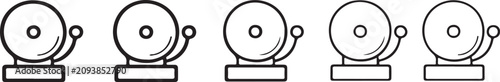 Foto Five black line art icons depict crystal balls on stands with varying internal designs set against a white background
