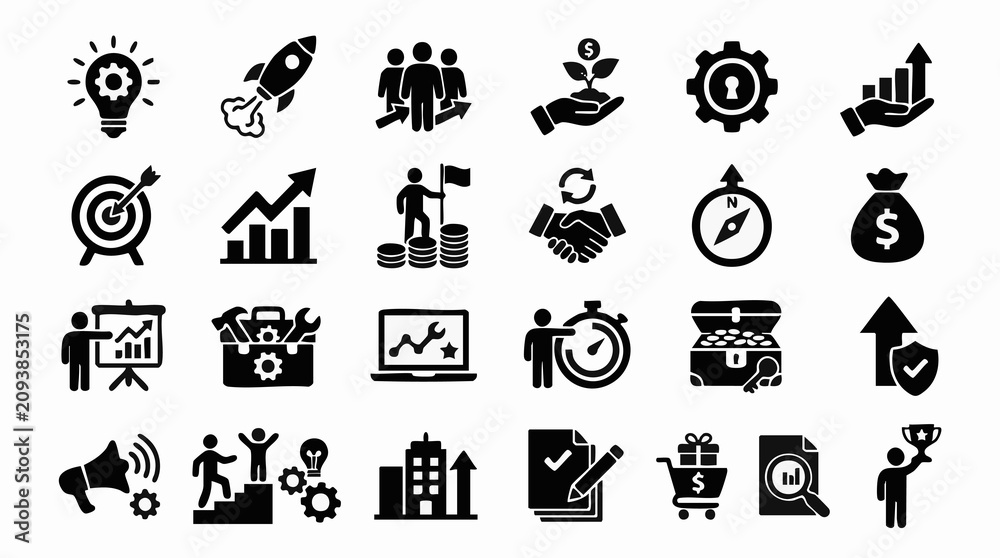 Fototapeta premium Business Strategy, Growth, and Success Vector Icons Set