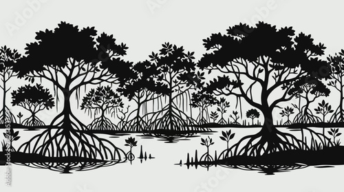Schilderij op canvas Mangrove forest silhouette vector art