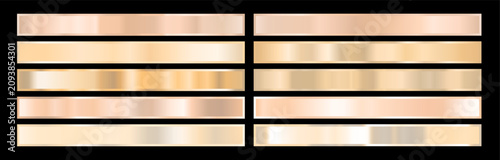 Premium champagne metallic gradient swatches collection with gold, silver, rose gold and chrome tones. Elegant color palette for luxury branding, UI design, fashion, packaging and creative projects.