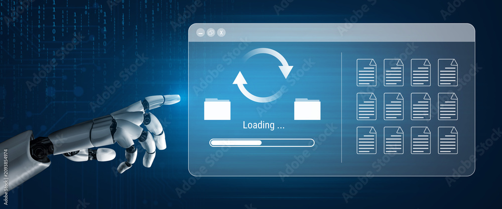 Naklejka premium AI automating data synchronization and file management processes, optimizing transfer speed and ensuring seamless backup operations across systems Parse