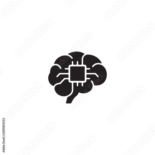 Foto Black brain icon with a computer chip symbol for artificial intel