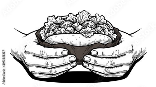 Cuadro en lienzo Hands holding a bowl of lettuce.