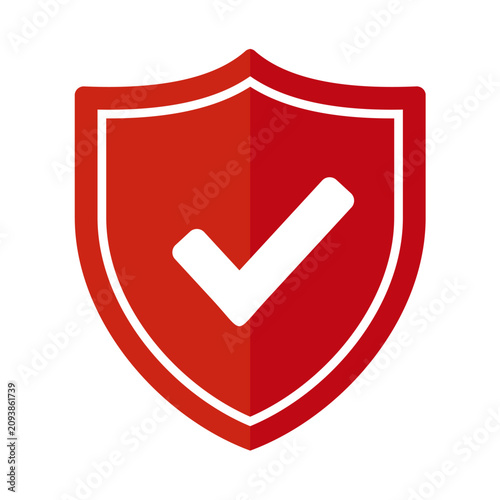 Foto A red shield with a white checkmark is prominently displayed on a white background