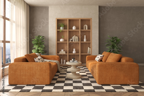 Mid century style conceptual dopamine interior room