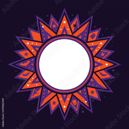 Retro sunburst round frame border design with geometric abstract pattern vector illustration

