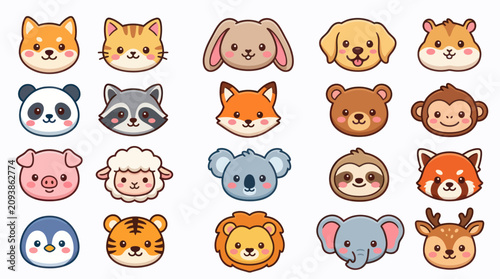 Canvas Print Collection of cute animal faces illustration