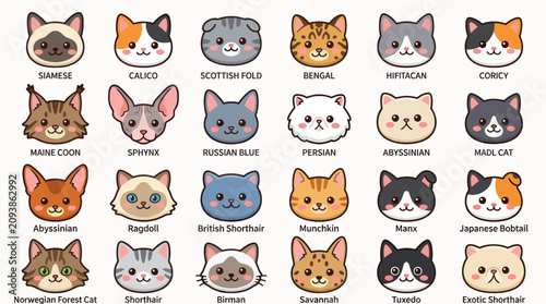 Fényképezés Collection of cute cat faces breeds