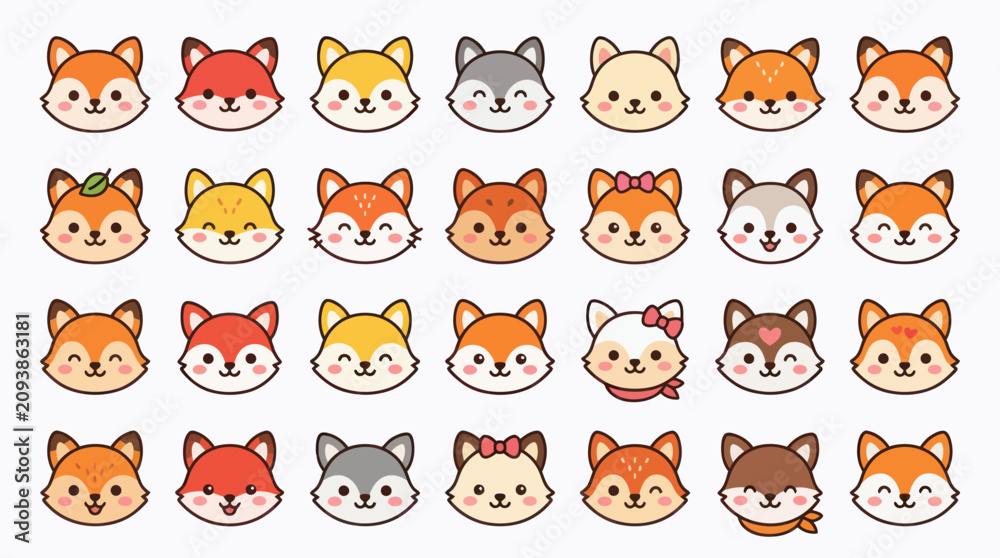 Fototapeta premium Cute animal faces collection