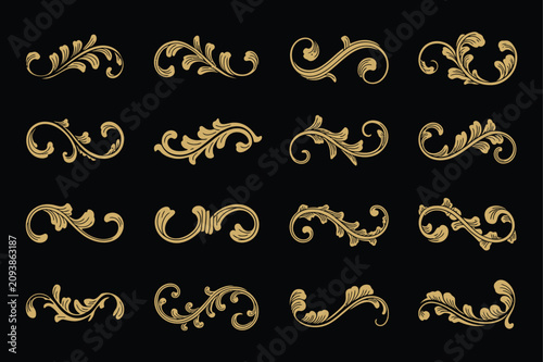 Bild auf Leinwand Golden arabesque decorative elements featuring baroque filigree, rococo flourish