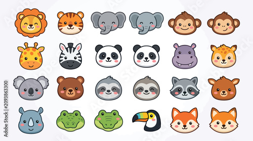 Canvas Print Cute animal faces collection