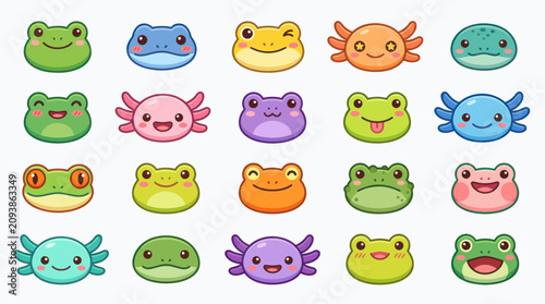 Cuadro en lienzo Cute amphibian and aquatic creature faces