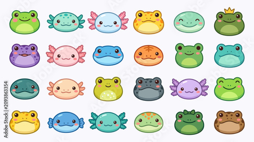 Cute amphibian and axolotl faces collection