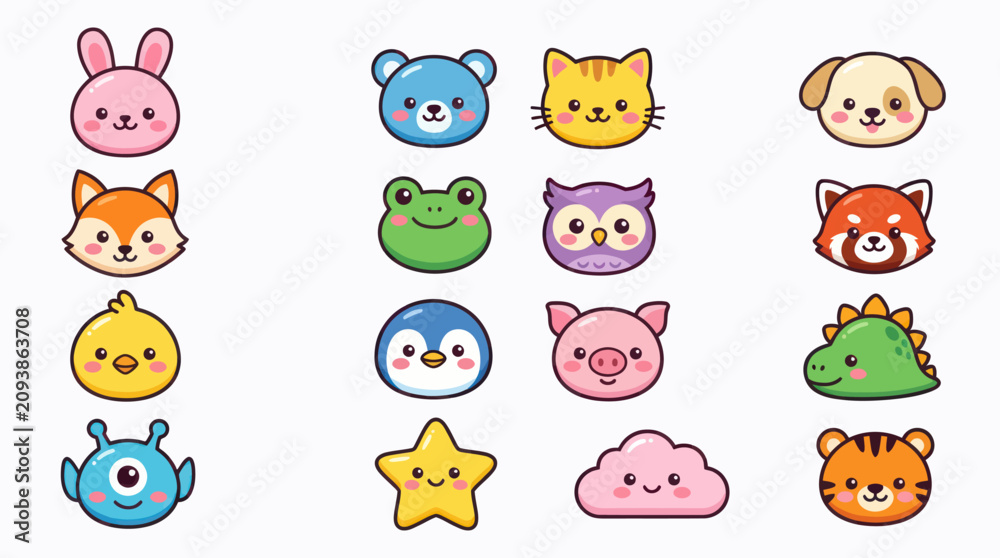 Fototapeta premium Cute animal faces collection