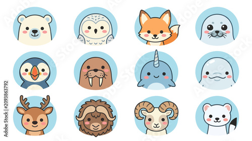 Cute arctic animal portraits collection